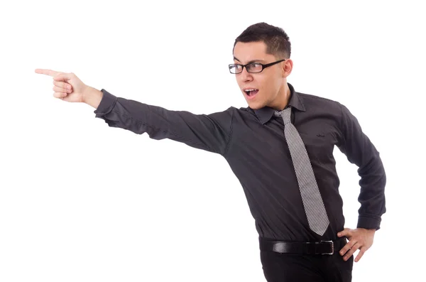 Hombre joven en camisa gris aislado en blanco —  Fotos de Stock