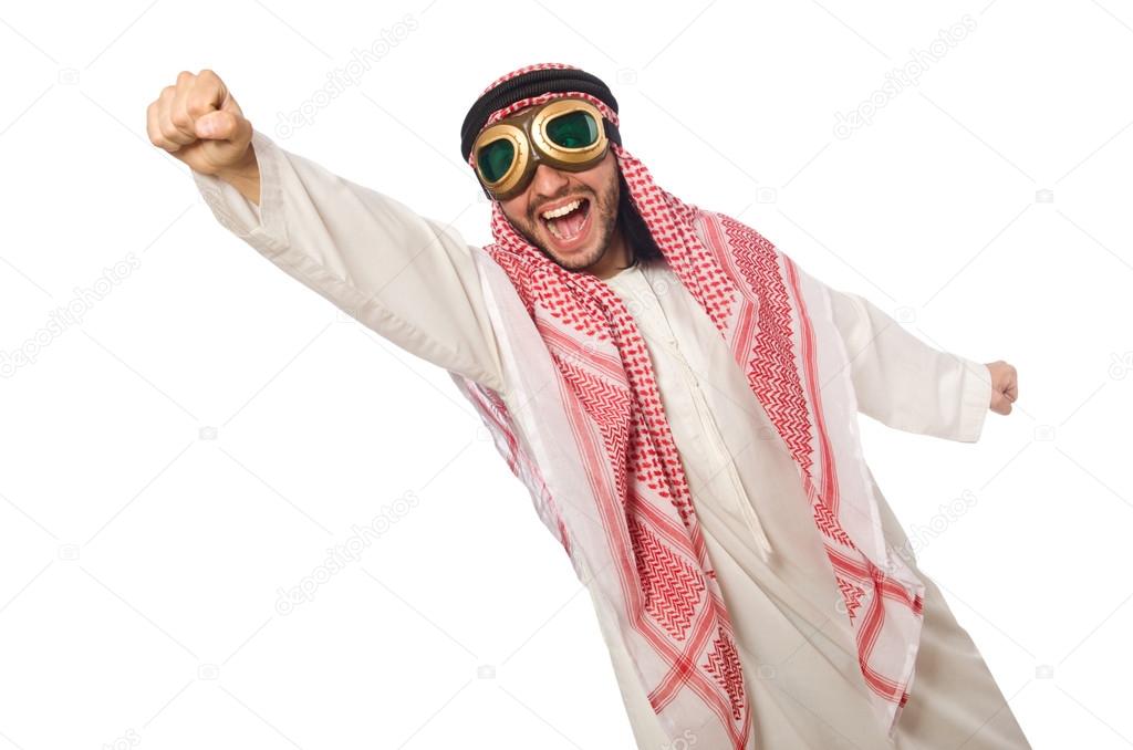 Arab man wearing aviator glasses isolated on white