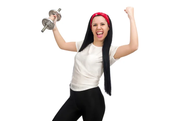 Mujer joven haciendo ejercicio con pesas — Foto de Stock