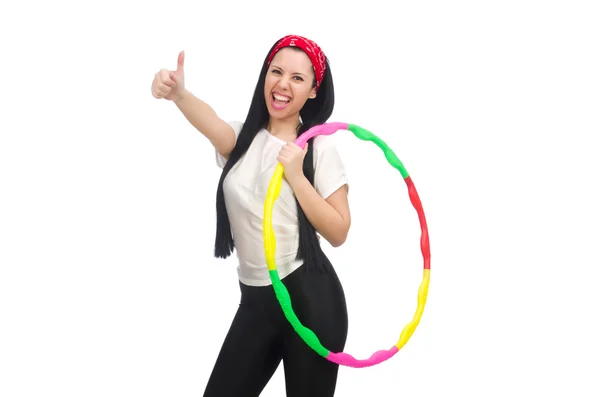 Ein Mädchen im Sportanzug mit Hula-Hoop-Reifen — Stockfoto