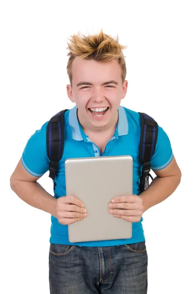 Студент с ноутбуком изолирован — стоковое фото