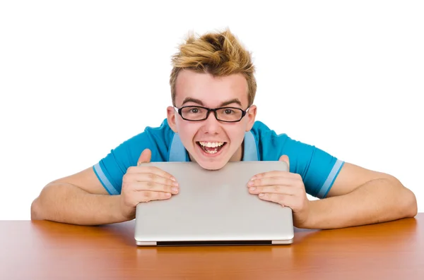 Student med laptop isolerade — Stockfoto