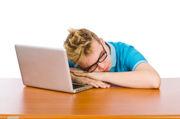 Student met laptop geïsoleerd — Stockfoto