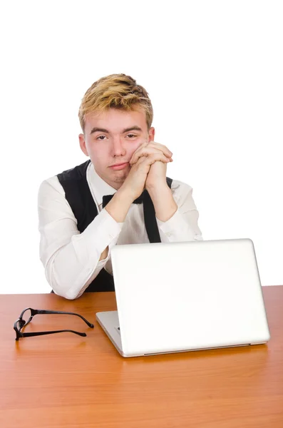 Estudiante inteligente sentado con portátil — Foto de Stock