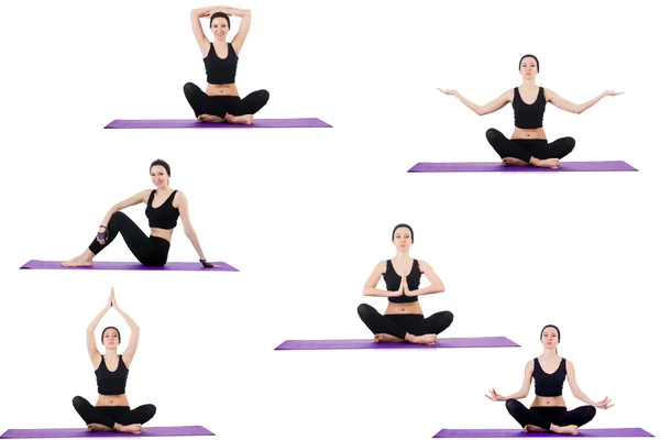 Set of yoga exercises on white — Stock Photo, Image