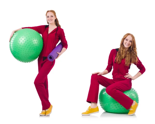 Set of photos with model and swiss ball — Stock Photo, Image