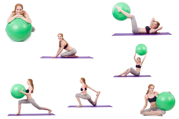 Set of photos with model and swiss ball — Stock Photo, Image