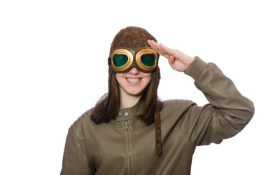 Üzerinde beyaz izole kadın pilotu