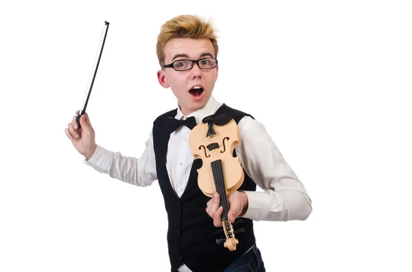 Violinista divertido aislado en blanco — Foto de Stock