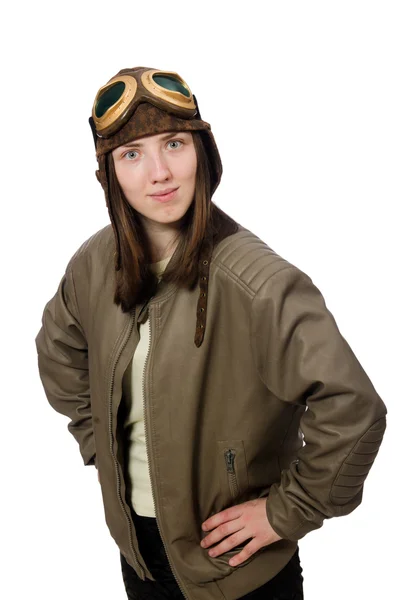 Žena pilotní izolovaných na bílém — Stock fotografie
