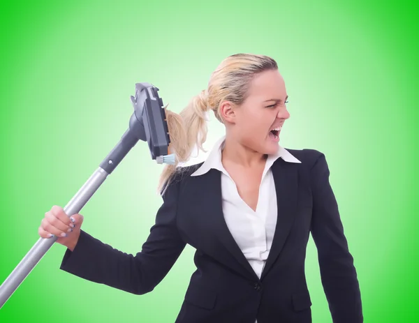 Businesswoman with vacuum cleaner — Stock Photo, Image