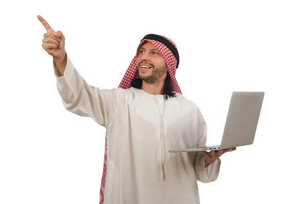 Arap adam beyaz izole dizüstü bilgisayar ile — Stok fotoğraf