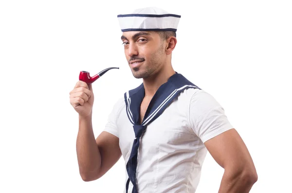 Sailor with smoking pipe isolated — Stock Photo, Image