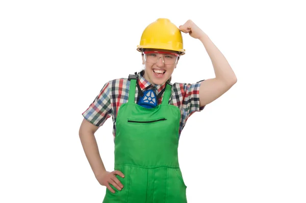 Female worker wearing coverall isolated on white — Stock Photo, Image