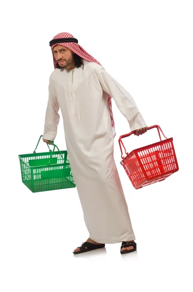 Arabische man doet winkelen geïsoleerd op wit — Stockfoto