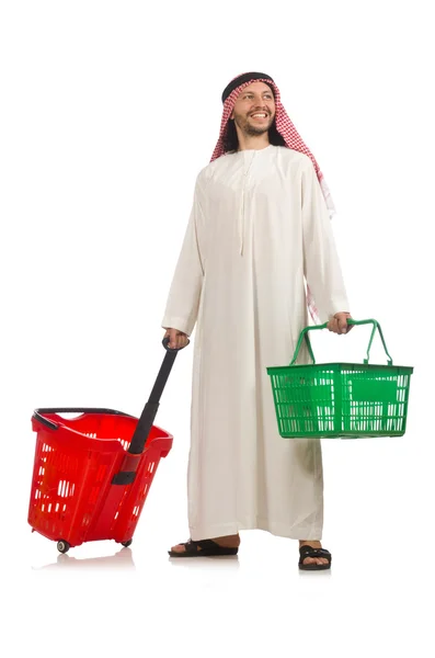 Arab robi zakupy odizolowane na białym — Zdjęcie stockowe