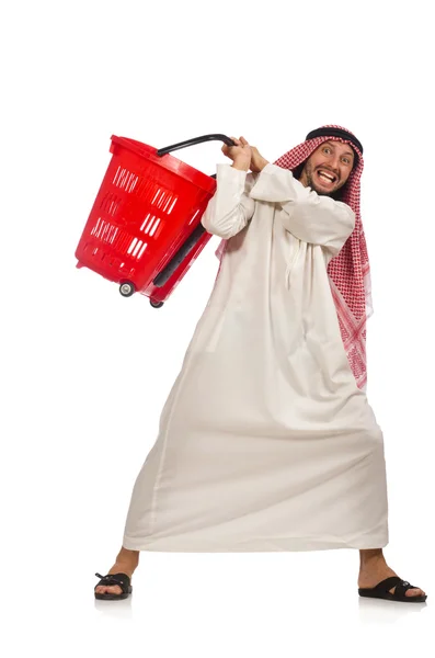 Arabiska mannen gör shopping isolerad på vitt — Stockfoto