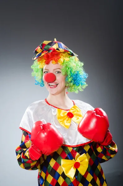 Grappige clown met bokshandschoenen — Stockfoto