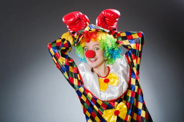 有趣的小丑，戴着拳击手套 — 图库照片