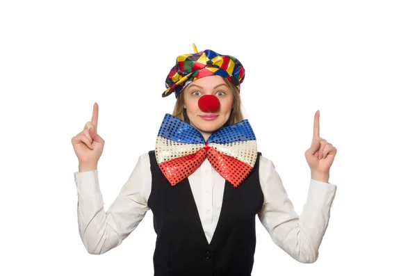 Ganska kvinnlig clown isolerad på vit — Stockfoto