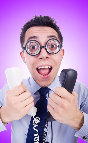 Homme fou avec téléphone — Photo