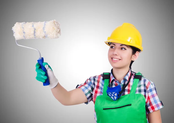 Woman painter with paintbrush — Stock Photo, Image