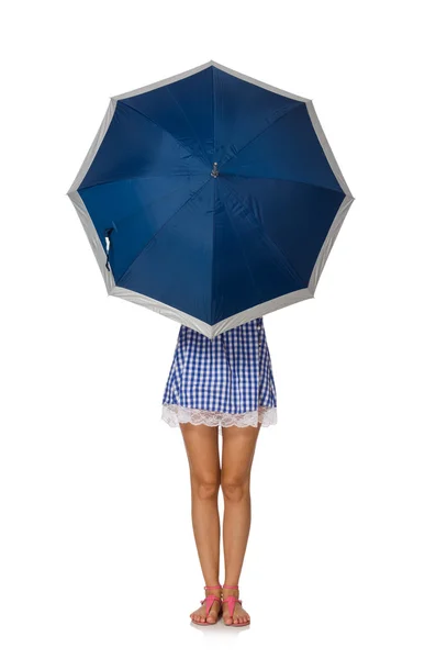 Woman with umbrella isolated on white — Stock Photo, Image