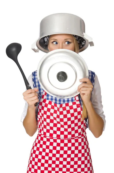 Kvinna kock isolerad på vit bakgrund — Stockfoto