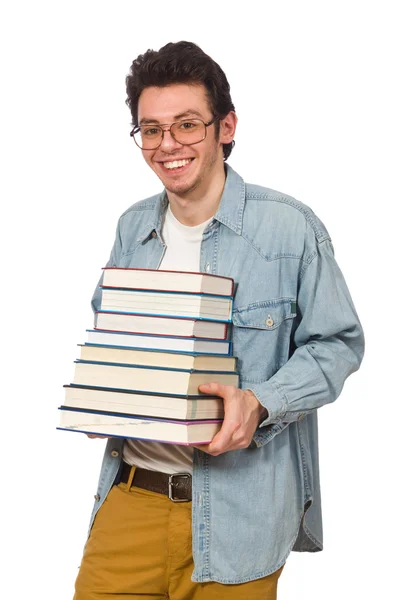 Étudiant avec des livres isolés sur blanc — Photo