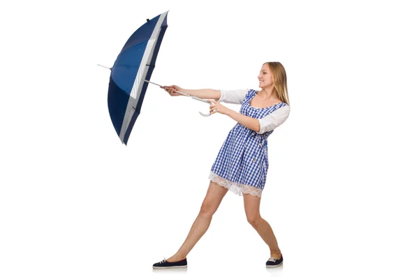 Žena s deštníkem izolovaným na bílém — Stock fotografie