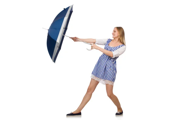 Mulher com guarda-chuva isolado no branco — Fotografia de Stock