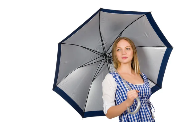 Mulher com guarda-chuva isolado no branco — Fotografia de Stock