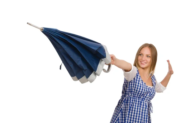 Frau mit Regenschirm isoliert auf weißem Grund — Stockfoto