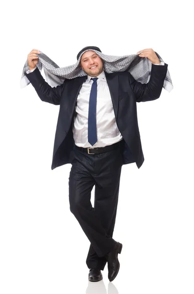 Hombre árabe feliz aislado en blanco —  Fotos de Stock