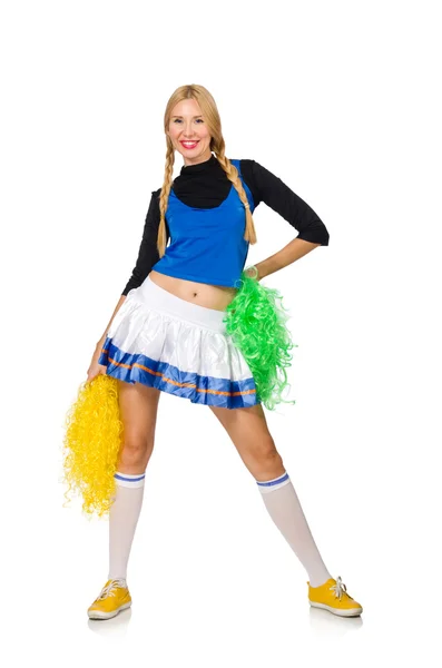 Donna cheerleader isolato sul bianco — Foto Stock