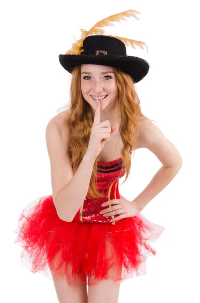 Chica de pelo rojo en traje de carnaval aislado en blanco —  Fotos de Stock