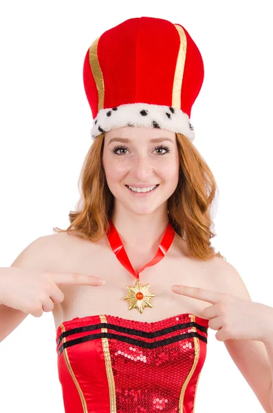 Red hair girl in carnival costume isolated on white — Stock Photo, Image