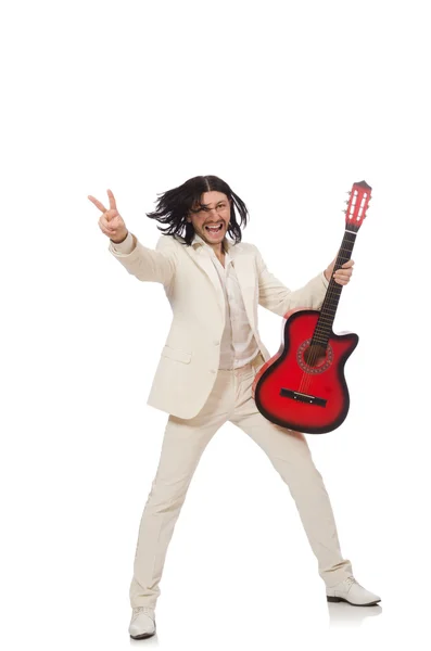 Hombre con guitarra aislado en blanco — Foto de Stock