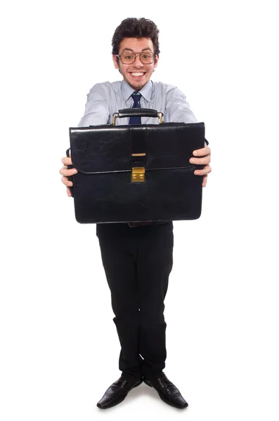 Empleado joven con maletín aislado en blanco —  Fotos de Stock