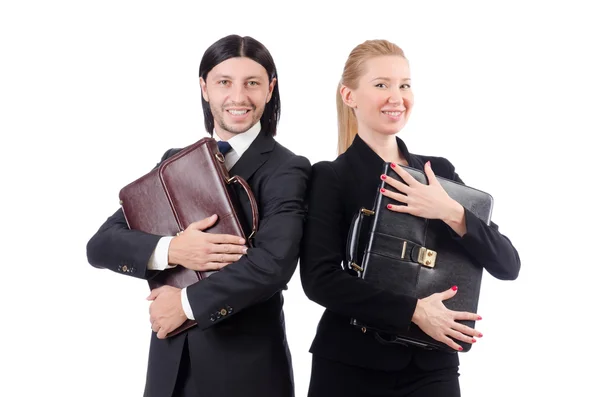 Businessman and businesswoman with briefcases — Stock Photo, Image