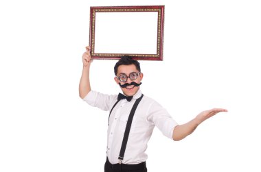 Beyaz izole kare olan genç adam