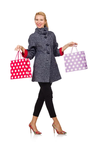 Mujer con bolsas aisladas en blanco —  Fotos de Stock