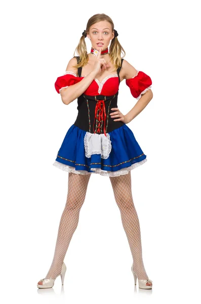 Mujer en Oktoberfest concepto en blanco — Foto de Stock