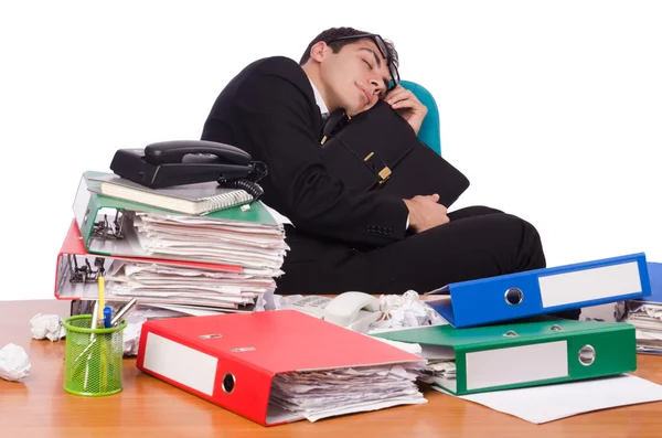 Zajęty biznesmen pod wpływem stresu pracy — Zdjęcie stockowe