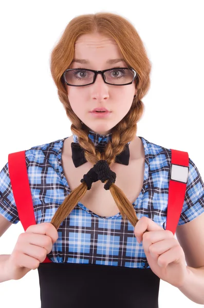 Schoolmeisje geïsoleerd op de witte — Stockfoto