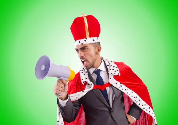King businessman with loudspeaker — Stock Photo, Image