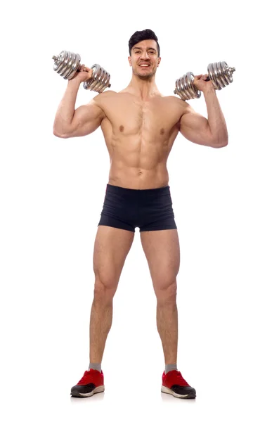 Uomo muscolare isolato sullo sfondo bianco — Foto Stock