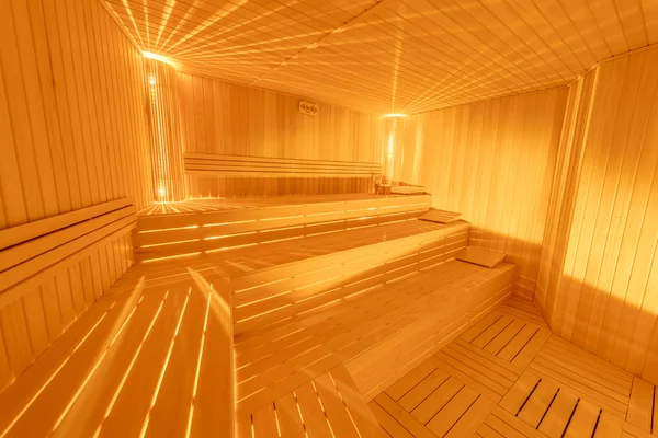 Hot wooden sauna room interior — Stock Photo, Image