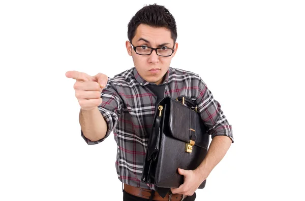 Young employee with briefcase isolated on white — Stock Photo, Image