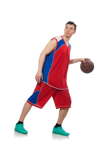 Jovem jogador de basquete isolado no branco — Fotografia de Stock